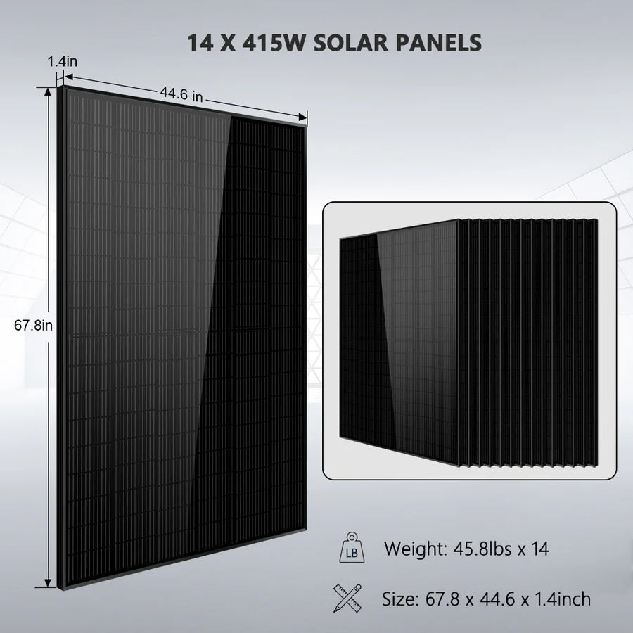 Off-Grid Solar Kit 13000W 48VDC 120V/240V LifePo4 20.48KWH Lithium Battery 14 X 415 Watts Solar Panels