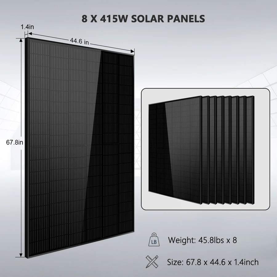 Off-Grid Solar Kit 8000W 48VDC 120V/240V LifePo4 10.24KWH-20.48KWH Lithium Battery (200ah) 8 Solar Panels