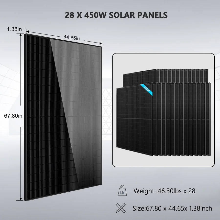 Hybrid Solar Kit 11.4KW 48V Split Phase 30.72KWH Lithium Battery 28 X 450 Watt Solar Panel