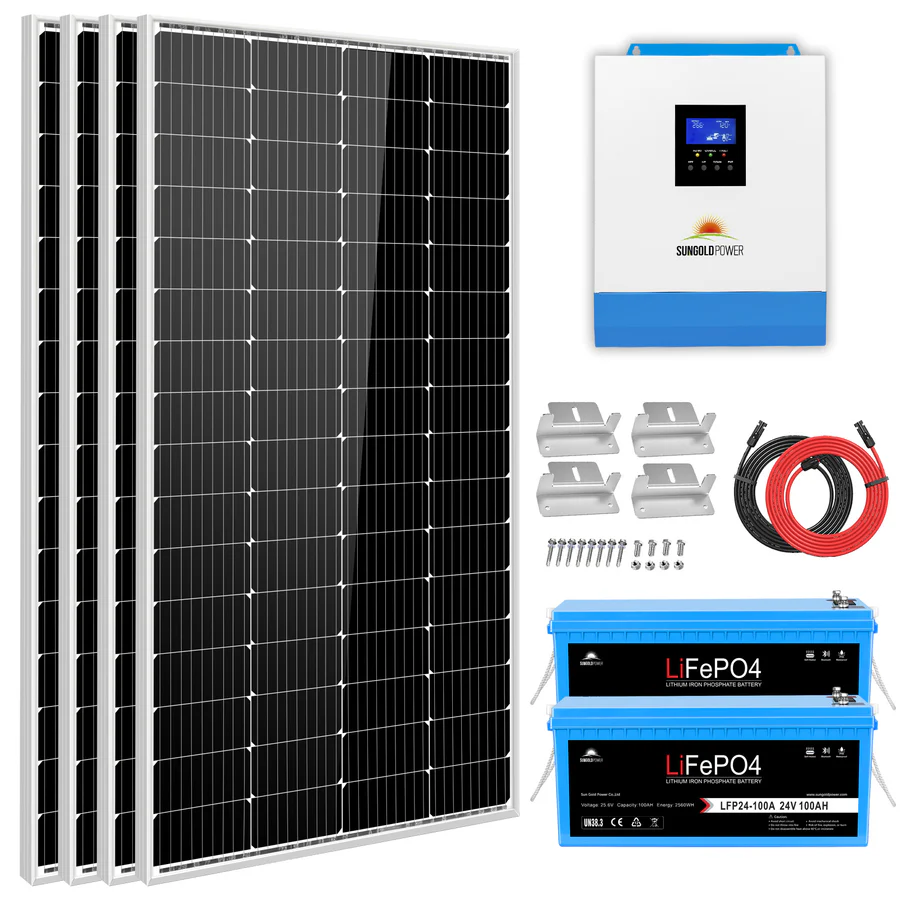 Solar Kit 3000W 24V Inverter (2) 100ah 120V output Lithium Batteries (4) 200 Watt Solar Panels