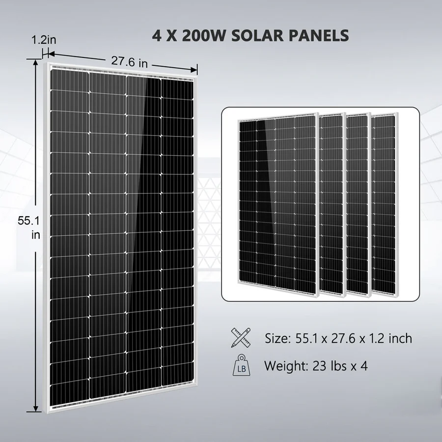 Solar Kit 3000W 24V Inverter (2) 100ah 120V output Lithium Batteries (4) 200 Watt Solar Panels