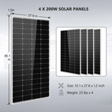 Solar Kit 3000W 24V Inverter (2) 100ah 120V output Lithium Batteries (4) 200 Watt Solar Panels