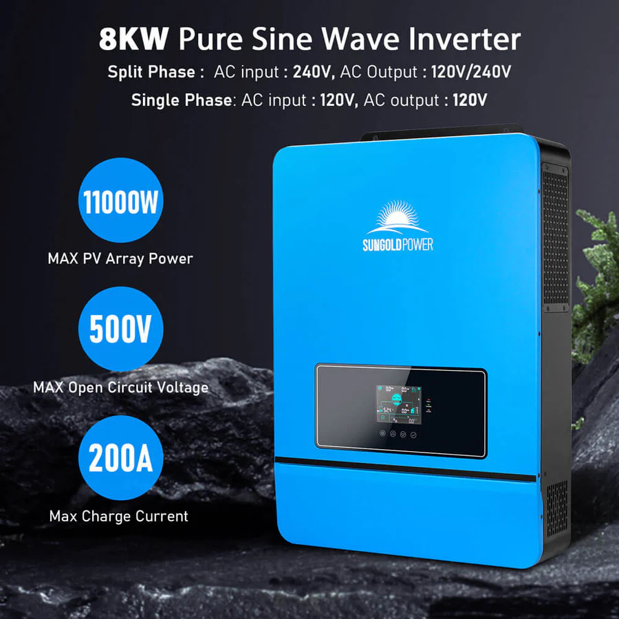 Off-Grid Solar Kit 8000W 48VDC 120V/240V LifePo4 10.24KWH-20.48KWH Lithium Battery (200ah) 8 Solar Panels